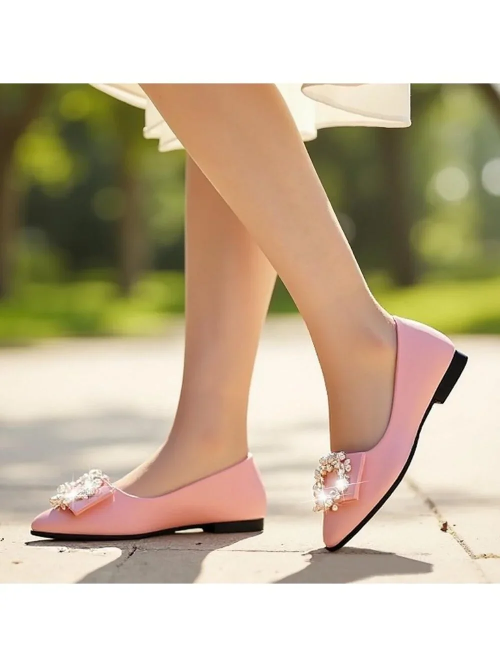 Women's 02-Pink Pointed Toe Pearl Flats Comfort Non Slip Soft Sole Office Shoes